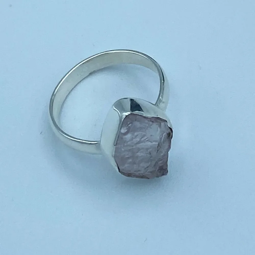Pink Morganite Rough Madagascar Sterling Silver Ring Size 8.5